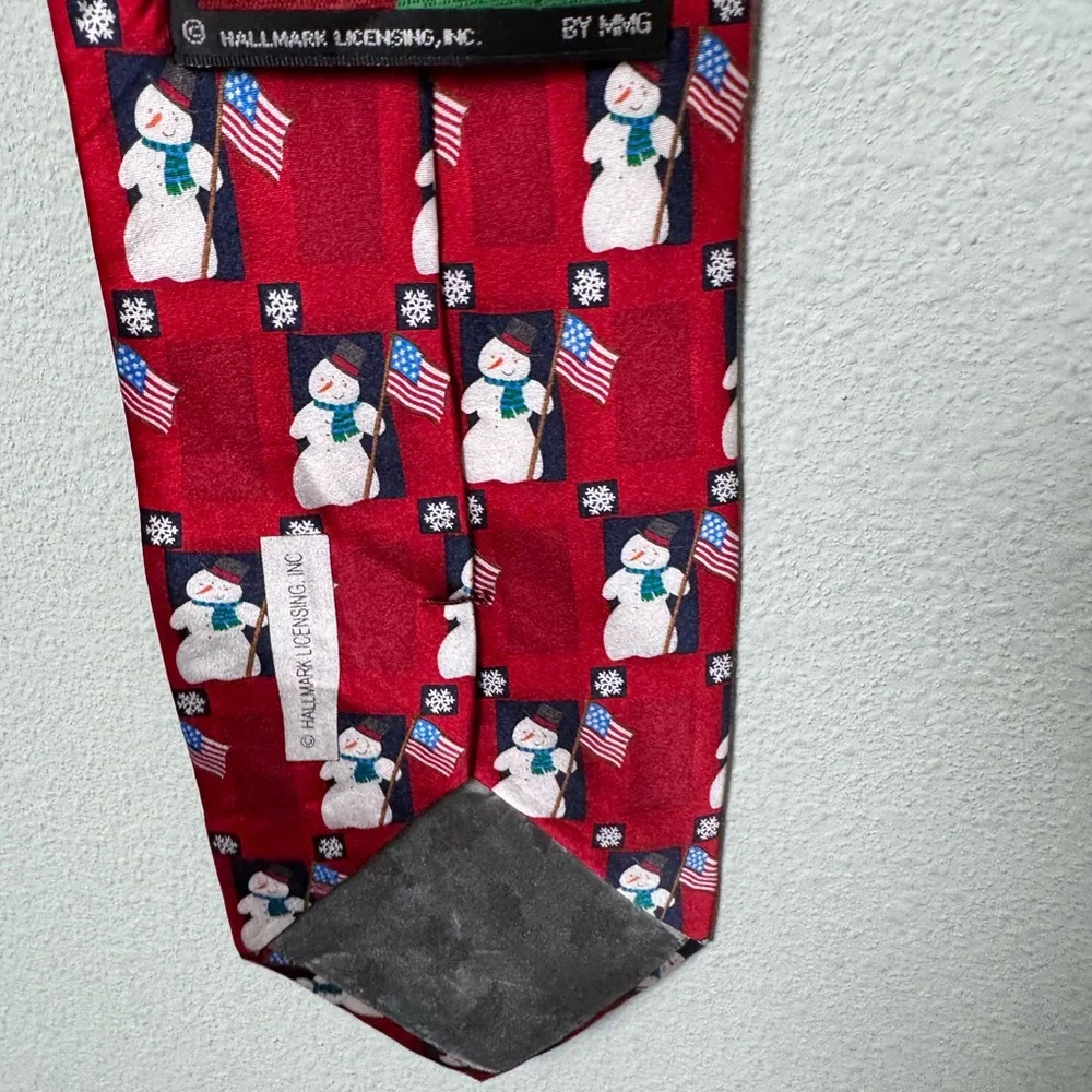 Hallmark Holiday Traditions Christmas/Holiday‎ Snowman & American Flag Silk Tie